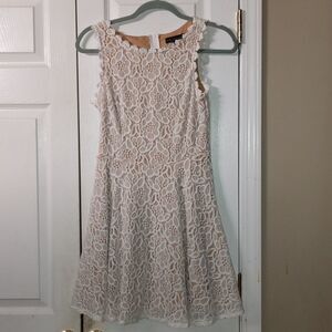 City Triangles Ivory Crochet Capped Sleeve Midi Lined Dress